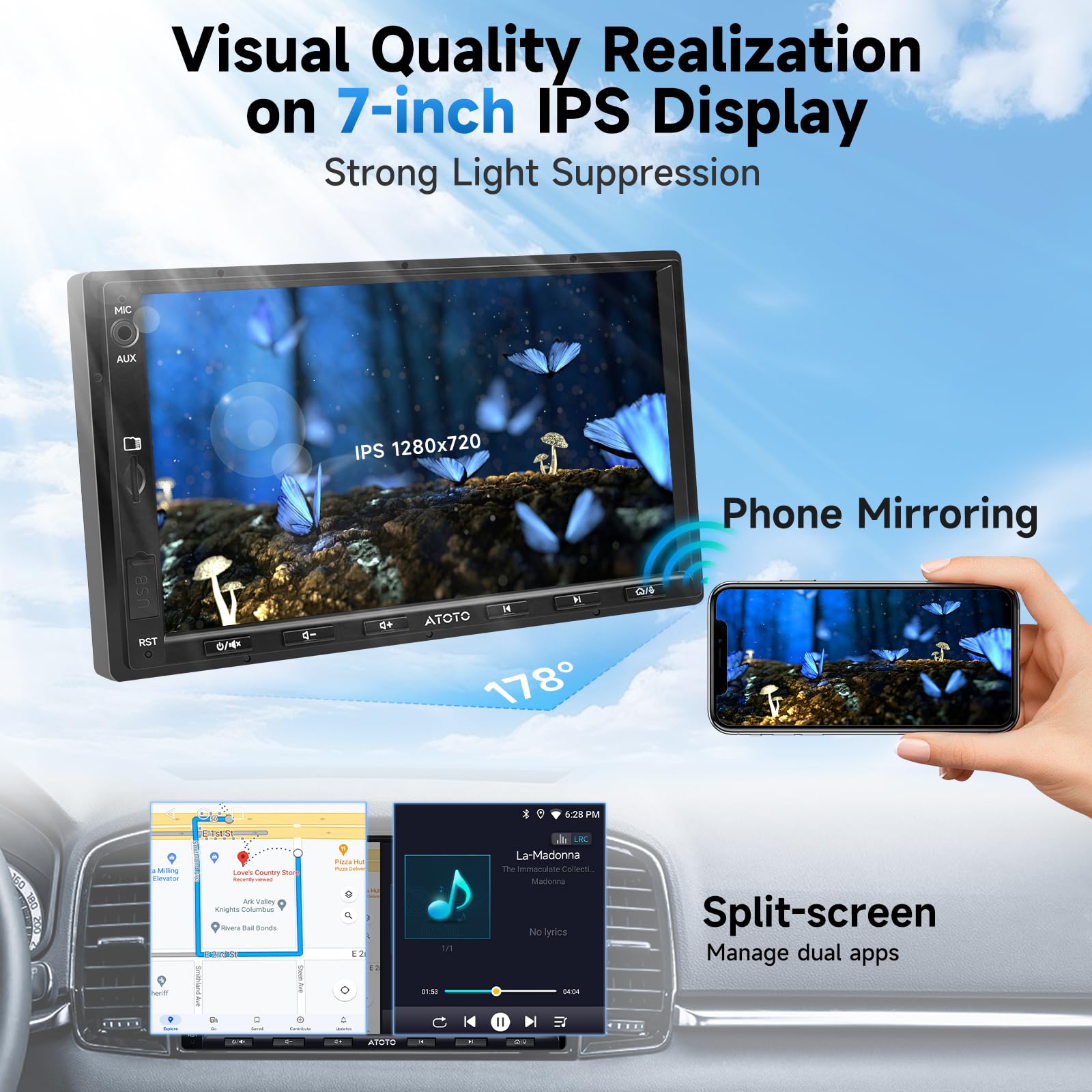 A5L 10.1inch Android Double DIN Car Stereo, WiFi/Bluetooth/USB Tethering, Wireless CarPlay/Android Auto, Touchscreen Car Radio, 24B-EQ DSP, MirrorLink, 2G+32G, FM/RDS, AI Chat, GPS Tracking