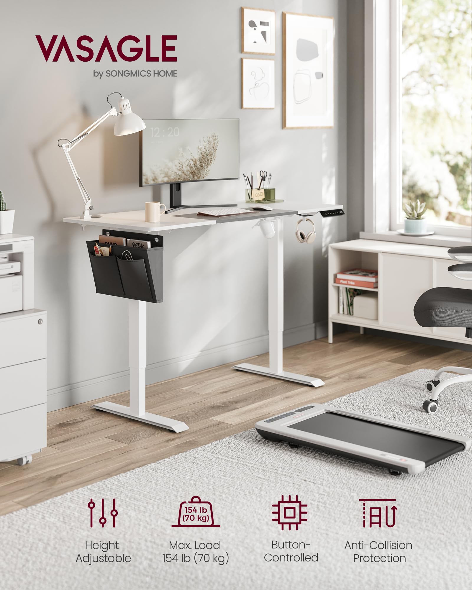 VASAGLE Electric Standing Desk, Height Adjustable Desk, 60 x 140 x (72-120) cm, 4 Memory Heights, Storage Pocket, for Home Office, Study, Rustic Brown and Ink Black LSD134K02