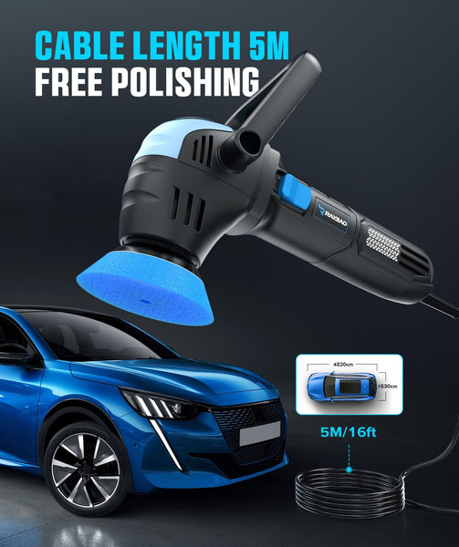RAYBAO Car Polisher, 1200W Car Polishers and Buffers, Variable Speed 1600-3500RPM, Car Buffer Polisher Machine with Detachable Handle, 180mm/150mm Disc for Polishing/Waxing