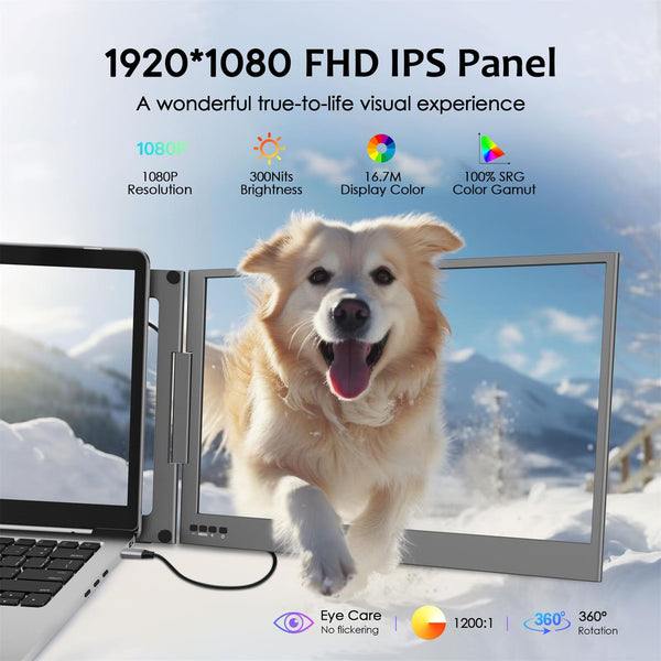 KPKUE 15.6" Laptop Screen Extender, FHD One Cable Monitor Extender, Dual Screen IPS Triple Screen Monitor Fits with 12''-16'' Laptop Compatible Mac Windows Chrome