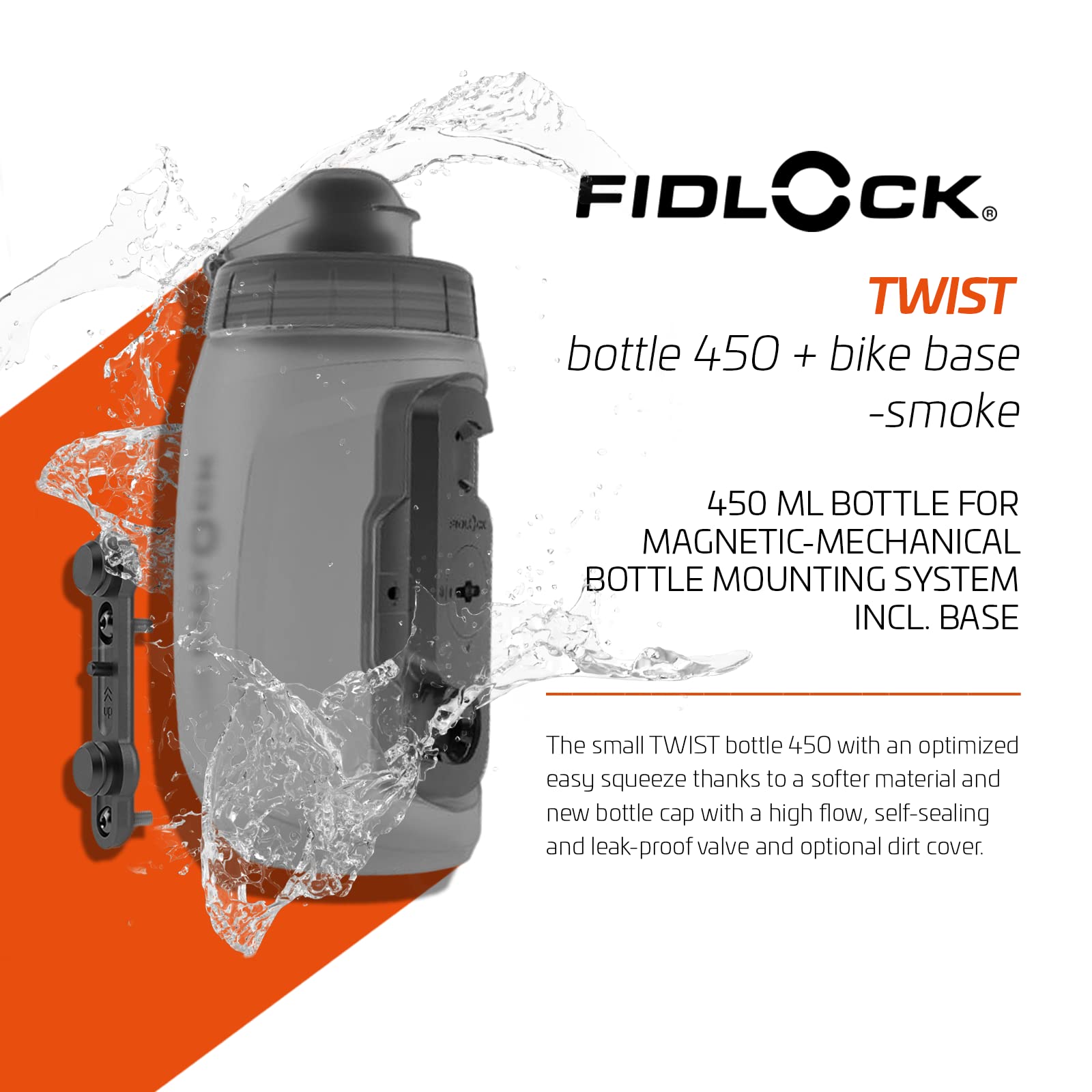 Fidlock Twist Trinkflasche 450ml Fahrrad Halterung Magnetisch Rahmen Wasserflasche Befestigung, 09611(TBL)