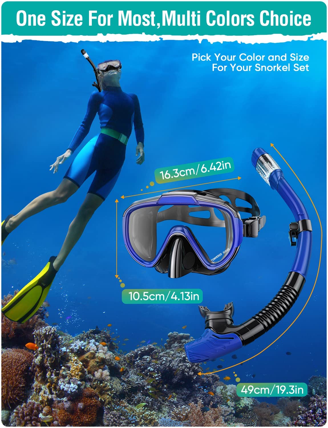 Lealinga Snorkel Set Adults Snorkel Mask Anti-Fog Panoramic View Diving Mask Dry Top Snorkel Kit with Travel Bag Diving Set for Snorkeling Scuba Diving Swimming Travel