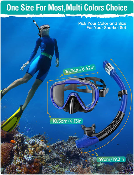 Lealinga Snorkel Set Adults Snorkel Mask Anti-Fog Panoramic View Diving Mask Dry Top Snorkel Kit with Travel Bag Diving Set for Snorkeling Scuba Diving Swimming Travel
