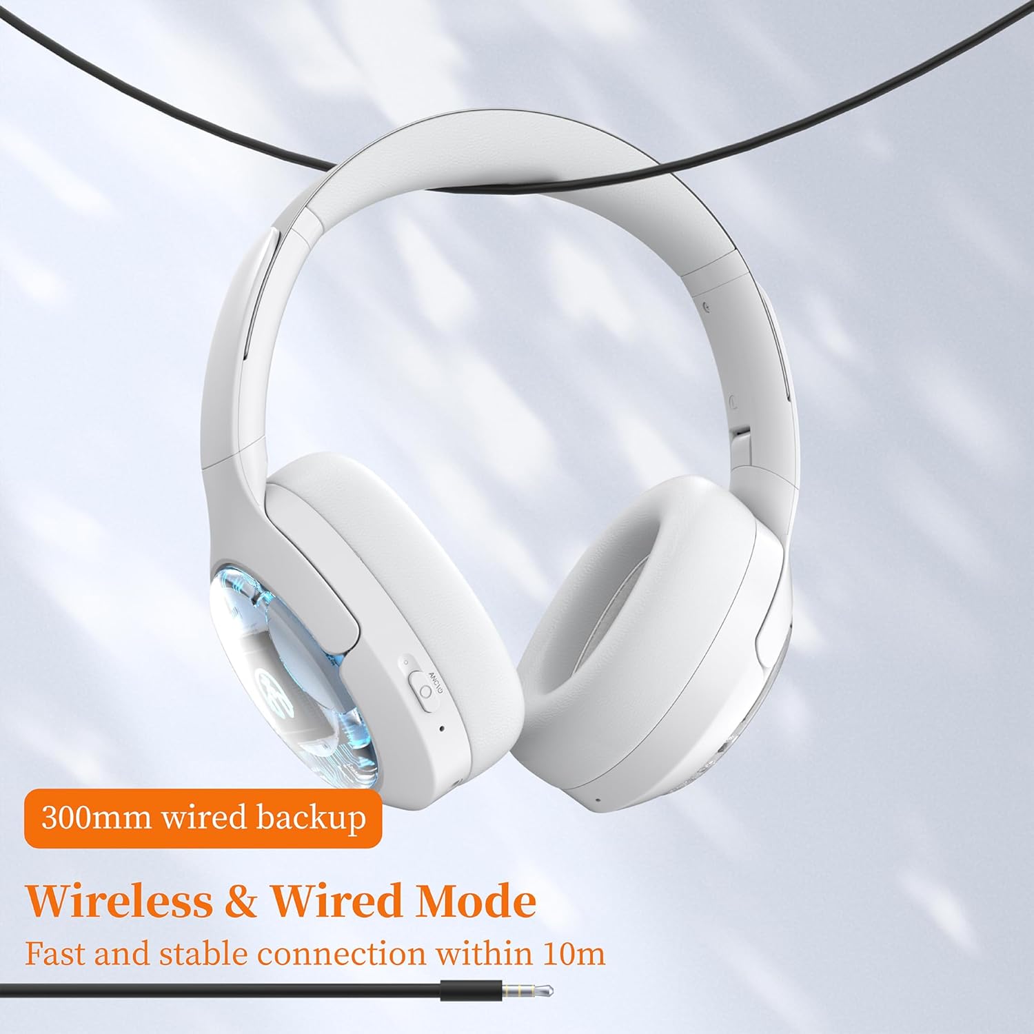 Active Noise Cancelling Wireless Headphones, 100H Playtime with Microphone, Over- Ear Bluetooth Headphones with Deep Bass,Fast Charging for Travel,Office,Home