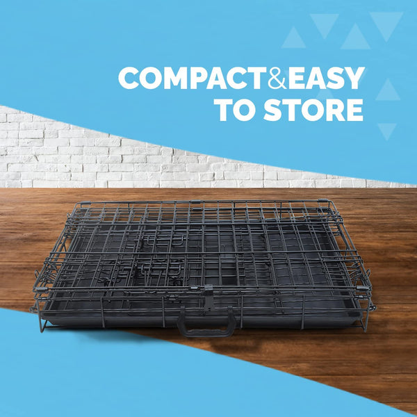 Furdreams 42-Inch Dog Cage Crate – Heavy Duty Black Metal Folding Crate with 2 Doors (Front & Side), Chew-Resistant Plastic Base Tray, and Carrier Handle – Ideal for Puppy Training (107 x 68.5 x 77cm)