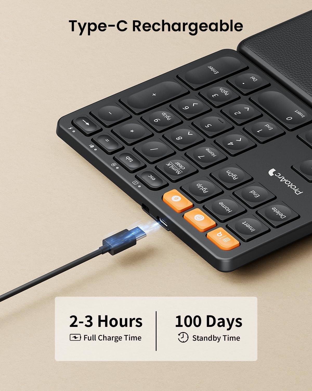 ProtoArc Wireless Numeric Keypad, EK04 N Ergonomic Bluetooth Number Pad with Wrist Rest, Connect up to 2 Devices, Rechargeable, for Windows, Mac OS