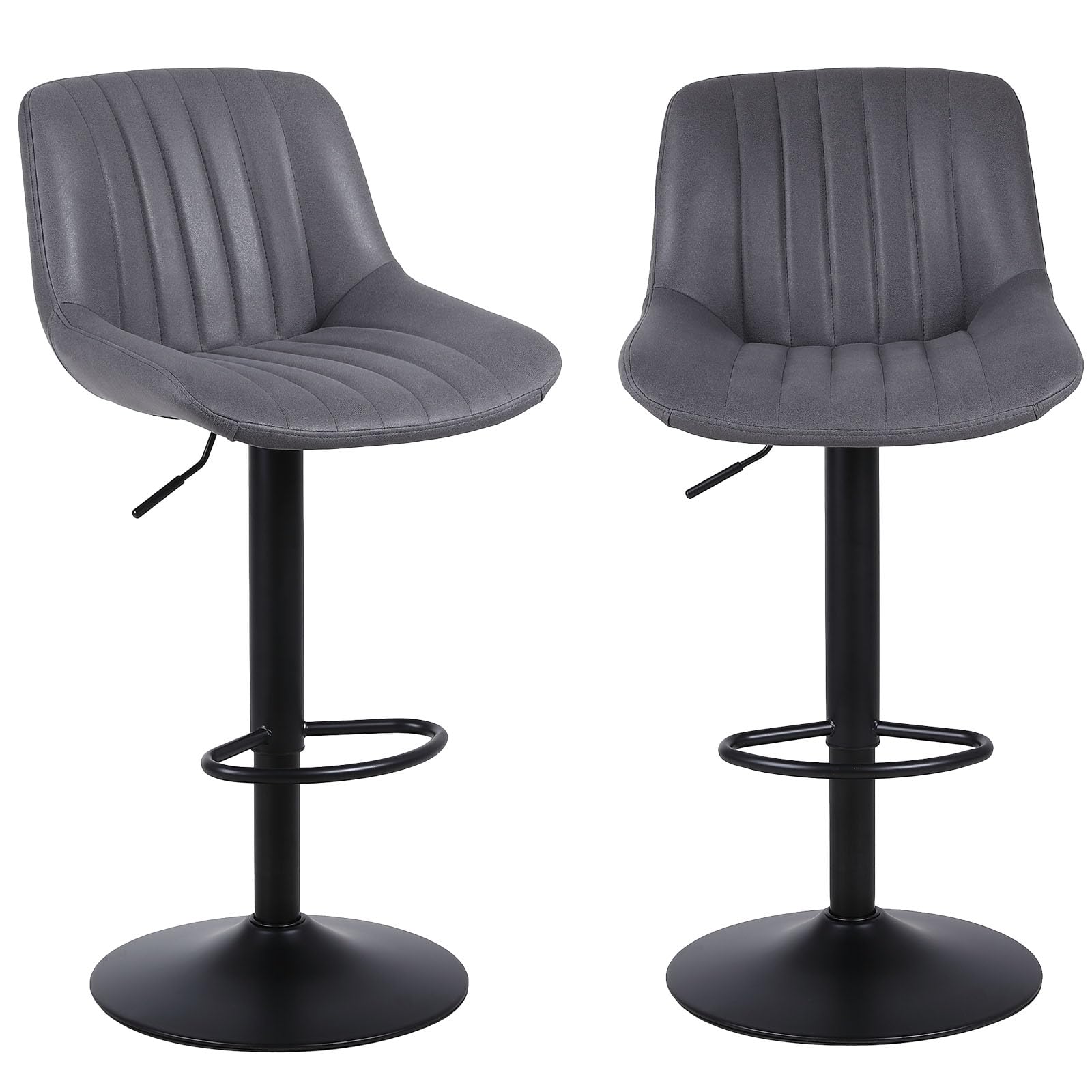 Youhauchair Bar Stools Set of 2, Swivel Counter Height Barstools with Back, Adjustable PU Leather Bar Chairs, Modern Armless Kitchen Island Stool, Black