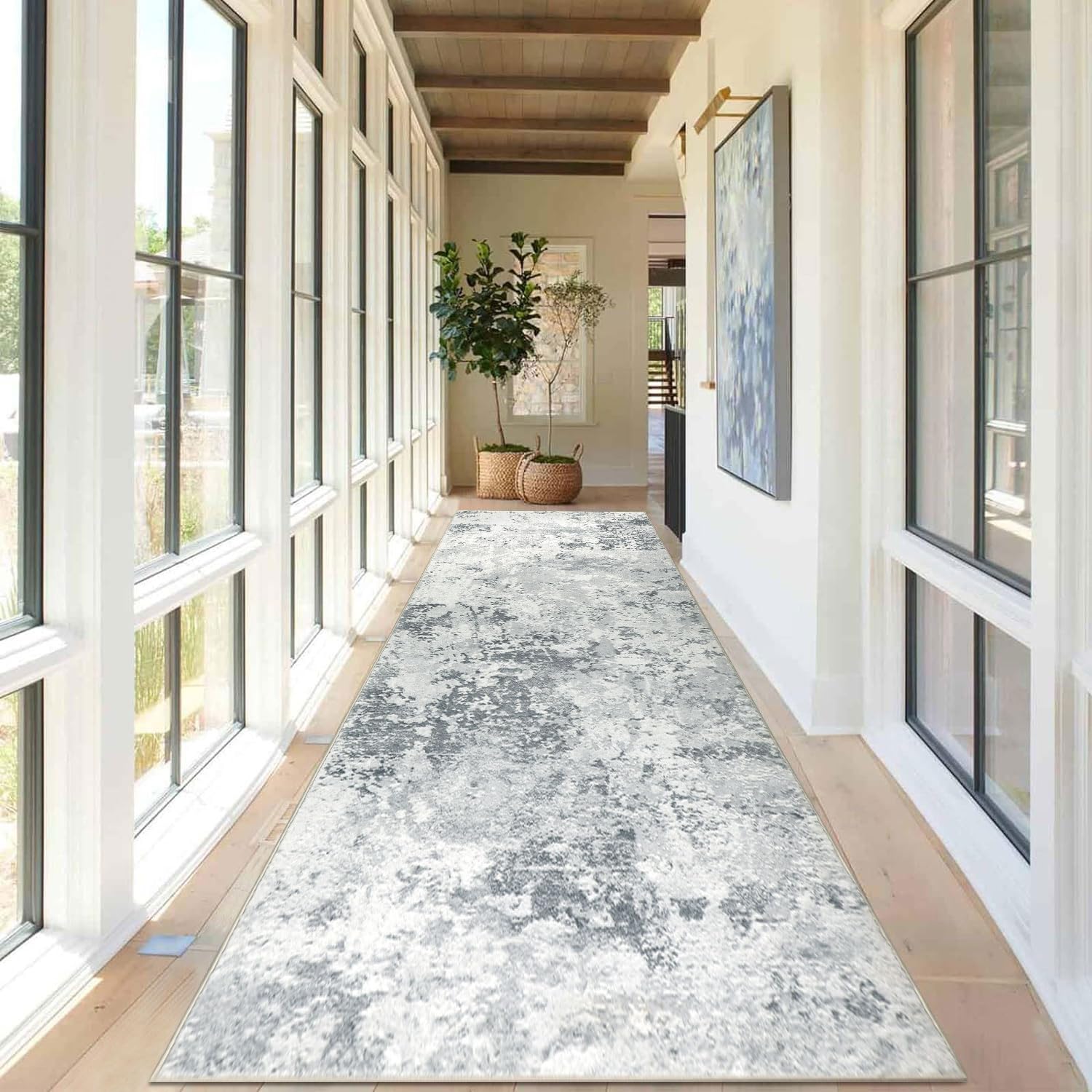 Homcomodar Abstract Runner Rug for Entryway 80x300cm Extra Long Modern Rug Runners Faux Woolen Bedroom Rug Floor Carpet Runner Non Shedding Throw Rugs