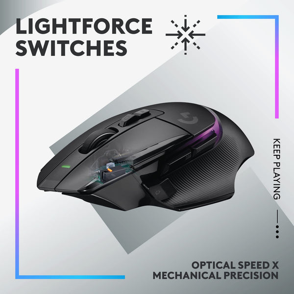 Logitech G G502 X PLUS LIGHTSPEED Wireless RGB Gaming Mouse - Optical mouse with LIGHTFORCE hybrid switches, LIGHTSYNC RGB, HERO 25K gaming sensor, compatible with PC - macOS/Windows - Black