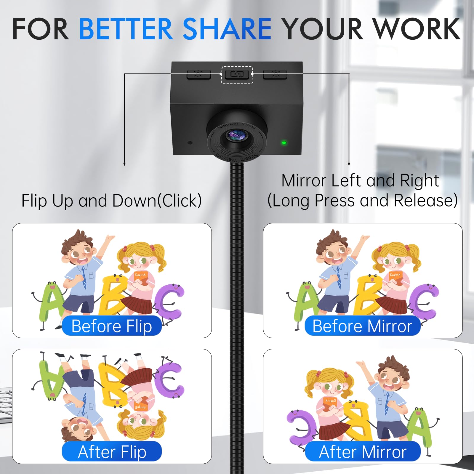 Danyesth Webcam for PC, Laptop Camera USB Webcam with Adjustable Gooseneck, Eye Contact 1080P Computer Camera for Presentation, Desktop Demo, Full-Body View, Video Call, Zoom, Teams, Skype (Black)