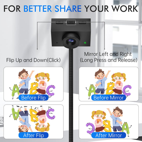 Danyesth Webcam for PC, Laptop Camera USB Webcam with Adjustable Gooseneck, Eye Contact 1080P Computer Camera for Presentation, Desktop Demo, Full-Body View, Video Call, Zoom, Teams, Skype (Black)