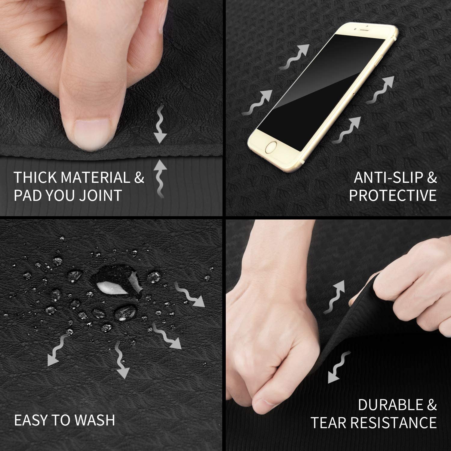 CAMBIVO Large Yoga Mat (213 x 81 x 0.6cm), Extra Long Wide Non Slip TPE Gym Mats with Carrying Strap for Exercise, Fitness, Workout, Pilates (Black)