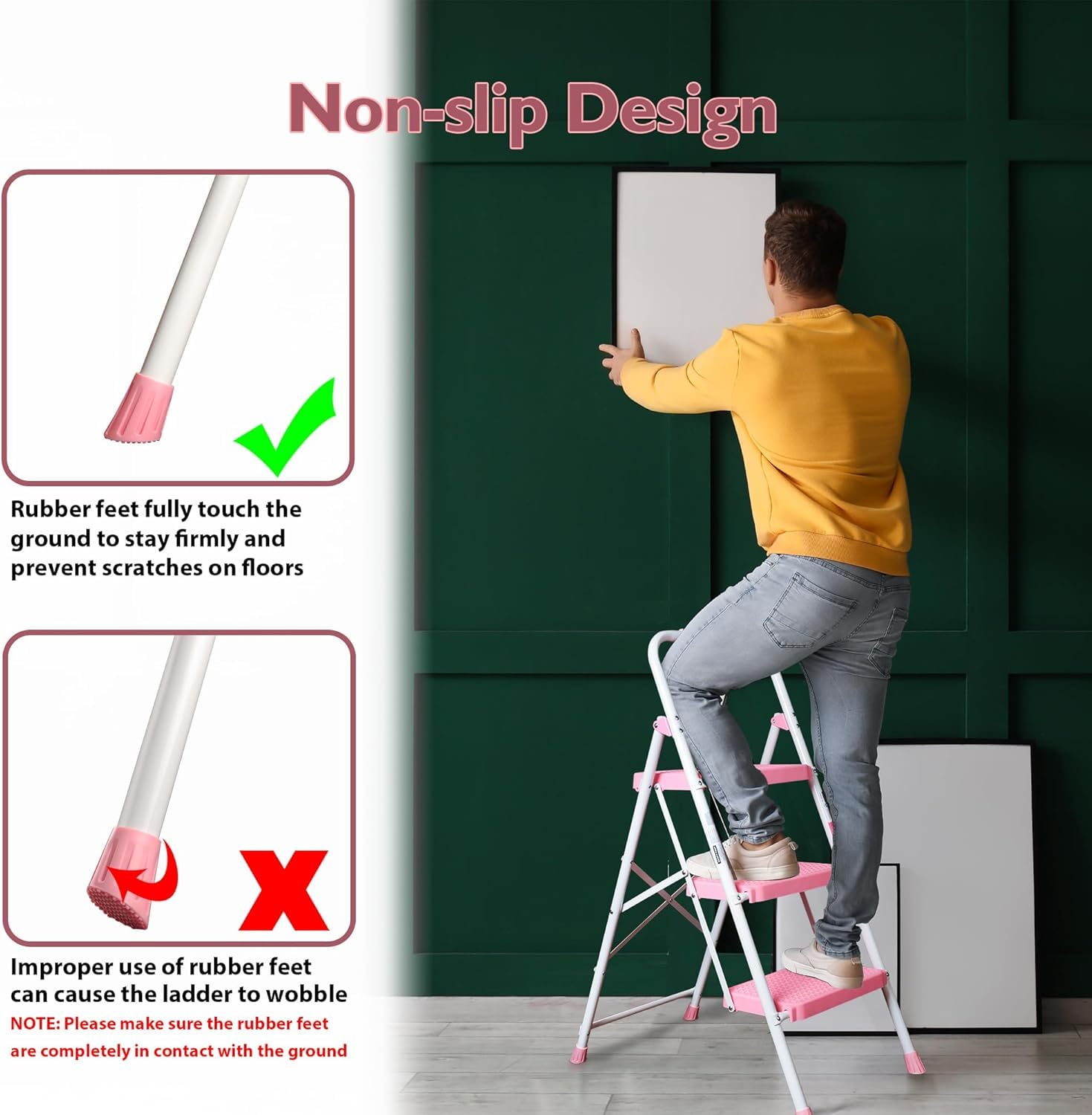 BONTEC 4 Step Ladder Folding, Heavy Duty Foldable Step Stool with Wide Anti-Slip Pedals, Sponge Handrail and Tool Tray, Portable Household Ladder 150kg Capacity, Compact Collapsible Indoor Ladder