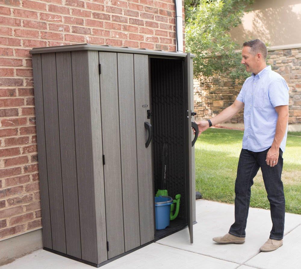 Lifetime 60209 Vertical Storage Shed (53 Cubic feet), Roof Brown, 74 x 142 x 174 cm