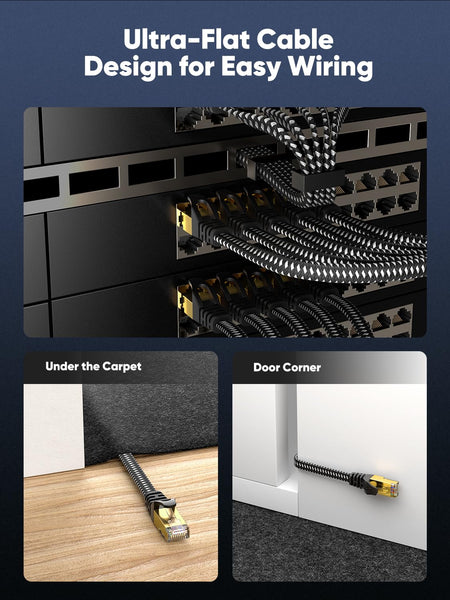 VOIETOLT Cat 8 Ethernet Cable 10M, High-Speed 40Gbps/2000Mhz Flat Braided Internet Cable, Gigabit STP RJ45 Network Cable Compatible for PS4/5, for Modem, PC/Laptop