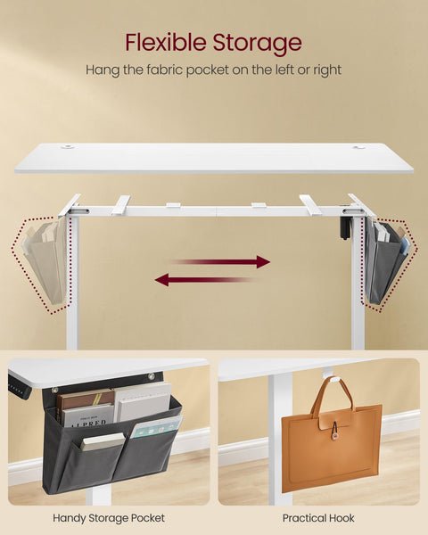 VASAGLE Electric Standing Desk, Height Adjustable Desk, 60 x 140 x (72-120) cm, 4 Memory Heights, Storage Pocket, for Home Office, Study, Rustic Brown and Ink Black LSD134K02