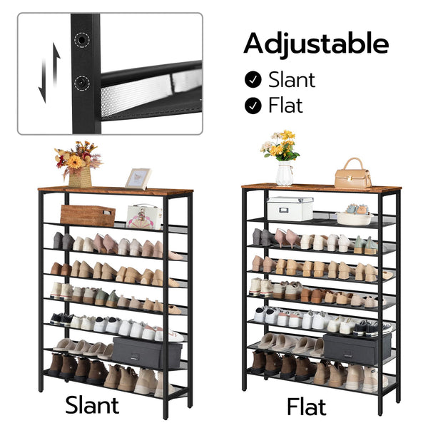 HOOBRO Tall Shoe Rack, Large Capacity Shoe Storage, Tall Shoe Shelf for 28-35 Pairs of Shoes, 100cm, Shoe Organizers Storage Unit with Flat or Slant