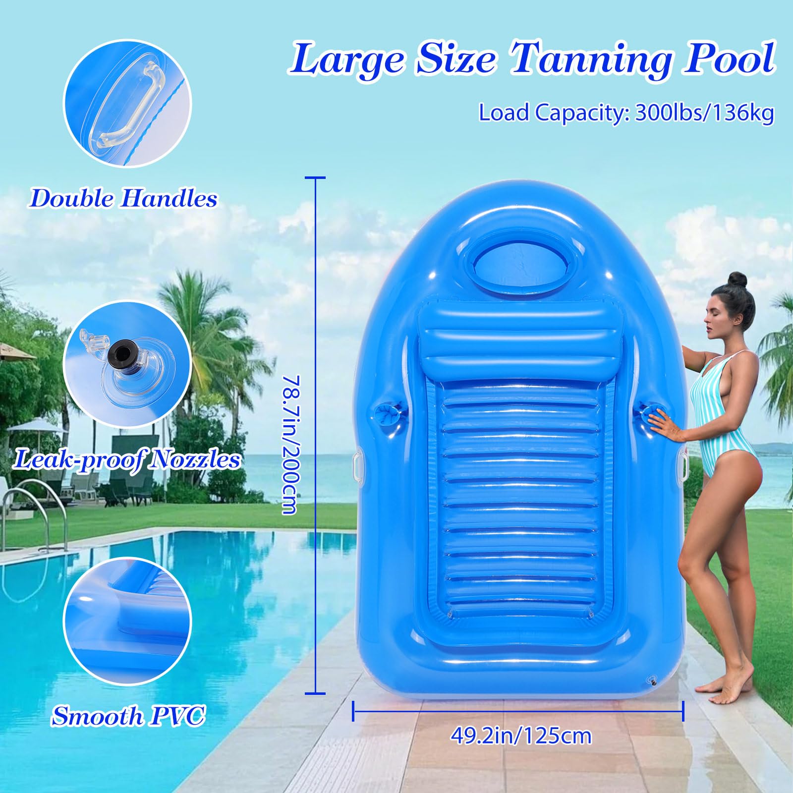 MoKo Pool Floats Adult, Floating Bed with Ice Bar, Tanning Bed Pool Raft Inflatable Lounger with Drink Holder Tanning Chair Inflatable Pool Toys for Party Beach Backyard