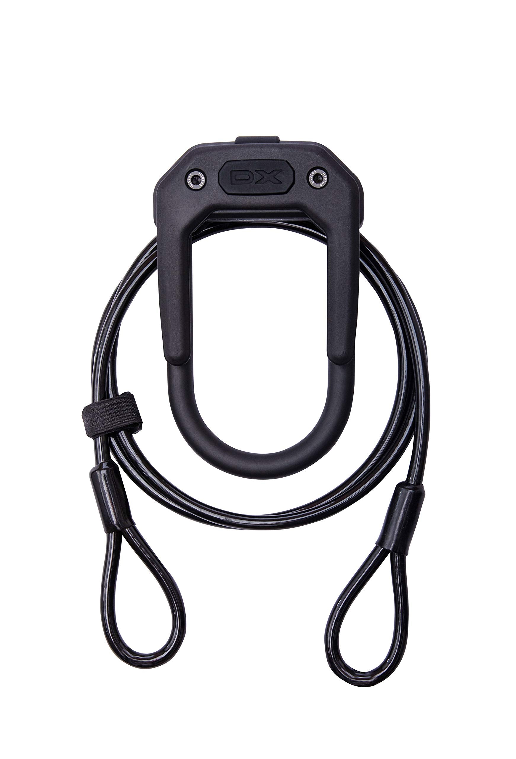 Hiplok DX+ Bike D Lock (15cm x 8.5cm) with a 2m Steel Cable - Black. 3 Keys Included. Sold Secure Powered Gold & Pedal Diamond Bike/Bicycle D Lock