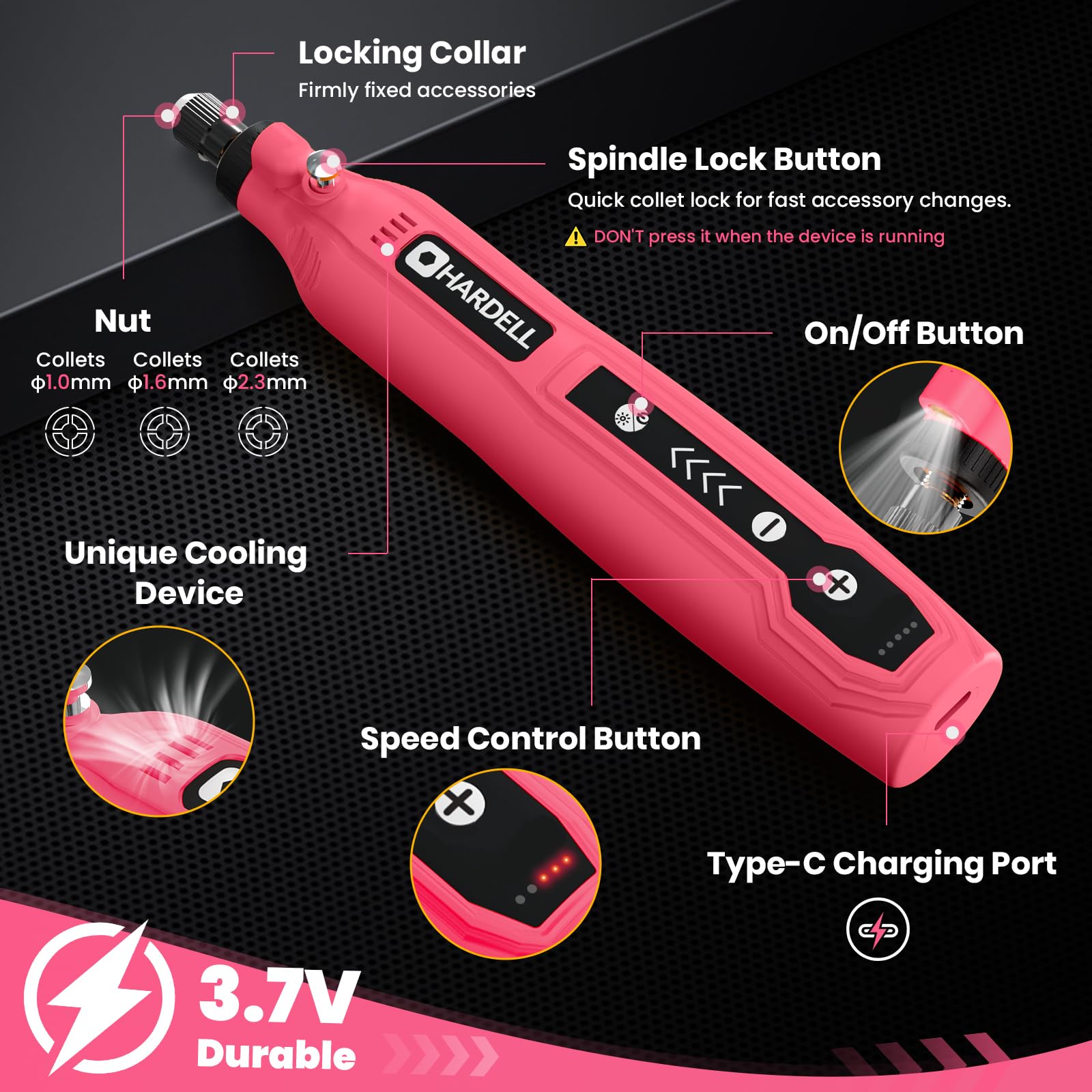 HARDELL Mini Cordless Rotary Tool, USB Charging, 5-Speed Rotary Tool Kit with 61 Accessories, Multi-Purpose 3.7V Power Multi Tool for Sanding, Polishing, Drilling, Etching, Engraving, Cutting, DIY