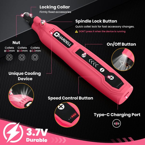 HARDELL Mini Cordless Rotary Tool, USB Charging, 5-Speed Rotary Tool Kit with 61 Accessories, Multi-Purpose 3.7V Power Multi Tool for Sanding, Polishing, Drilling, Etching, Engraving, Cutting, DIY