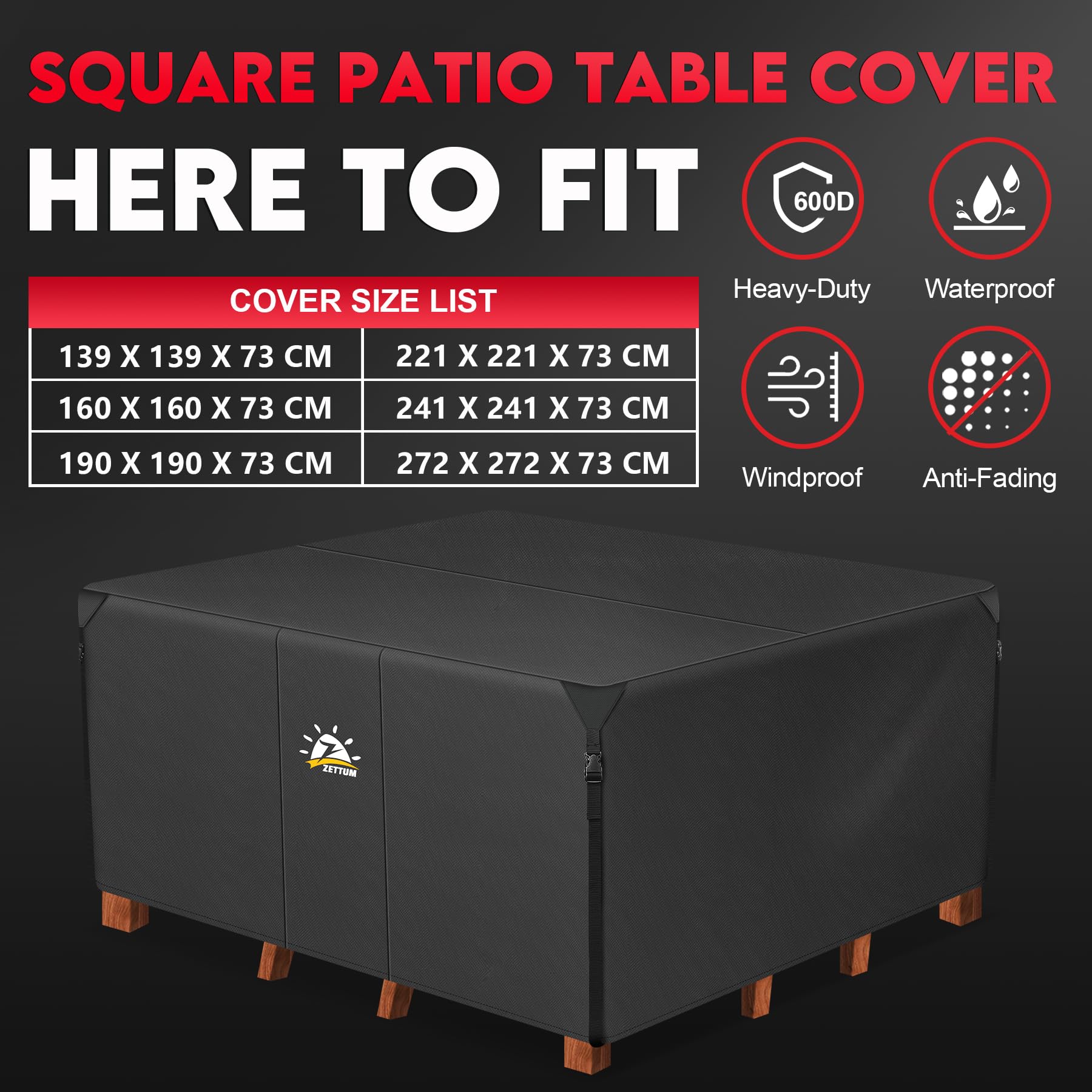 Zettum 221x221x73cm Outdoor Table Covers Waterproof Durable 600D Oxford Fabric Patio Table Cover for Garden Cube Rattan Sofa Table Chair Set Cover
