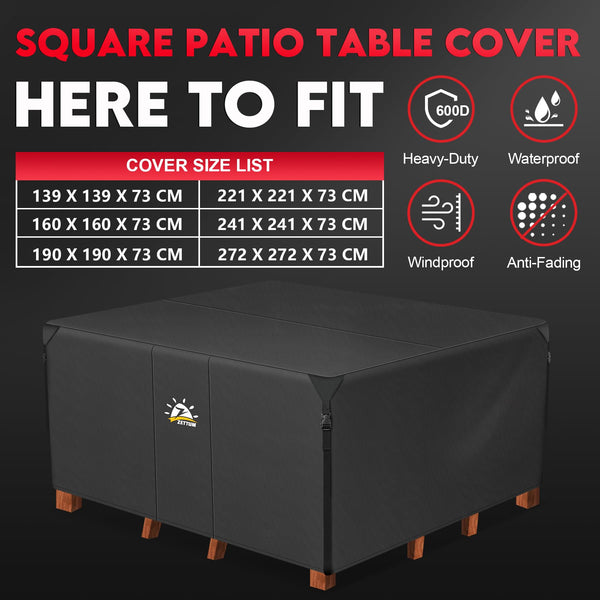 Zettum 221x221x73cm Outdoor Table Covers Waterproof Durable 600D Oxford Fabric Patio Table Cover for Garden Cube Rattan Sofa Table Chair Set Cover