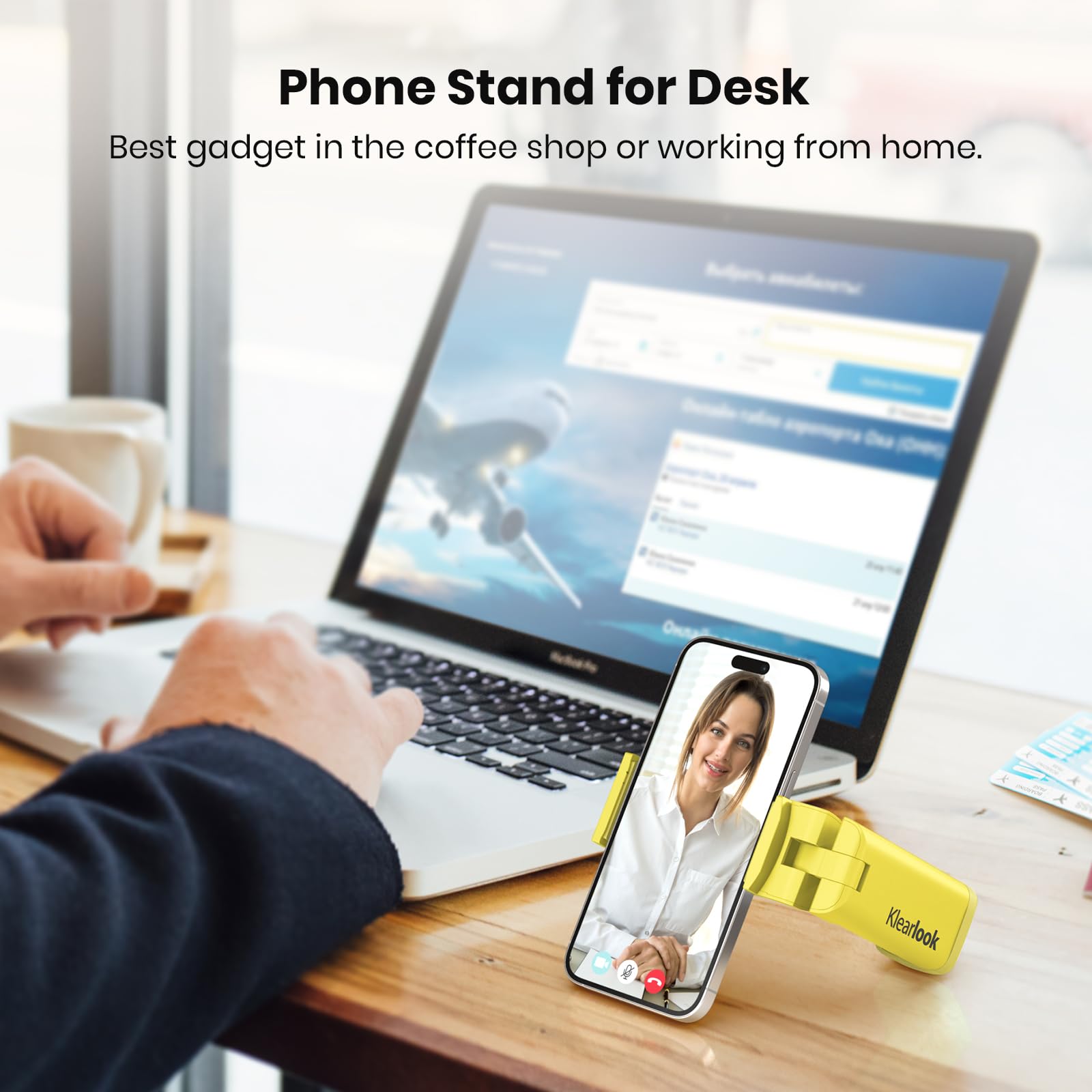 Airplane Phone Holder - Klearlook 4 in 1 Adjustable Phone Stand for Travel,360 Rotation Handsfree Viewing Flight Phone Holder,Foldable Travel Essential,Accessory for Flying/Traveling/Home/Office-Black