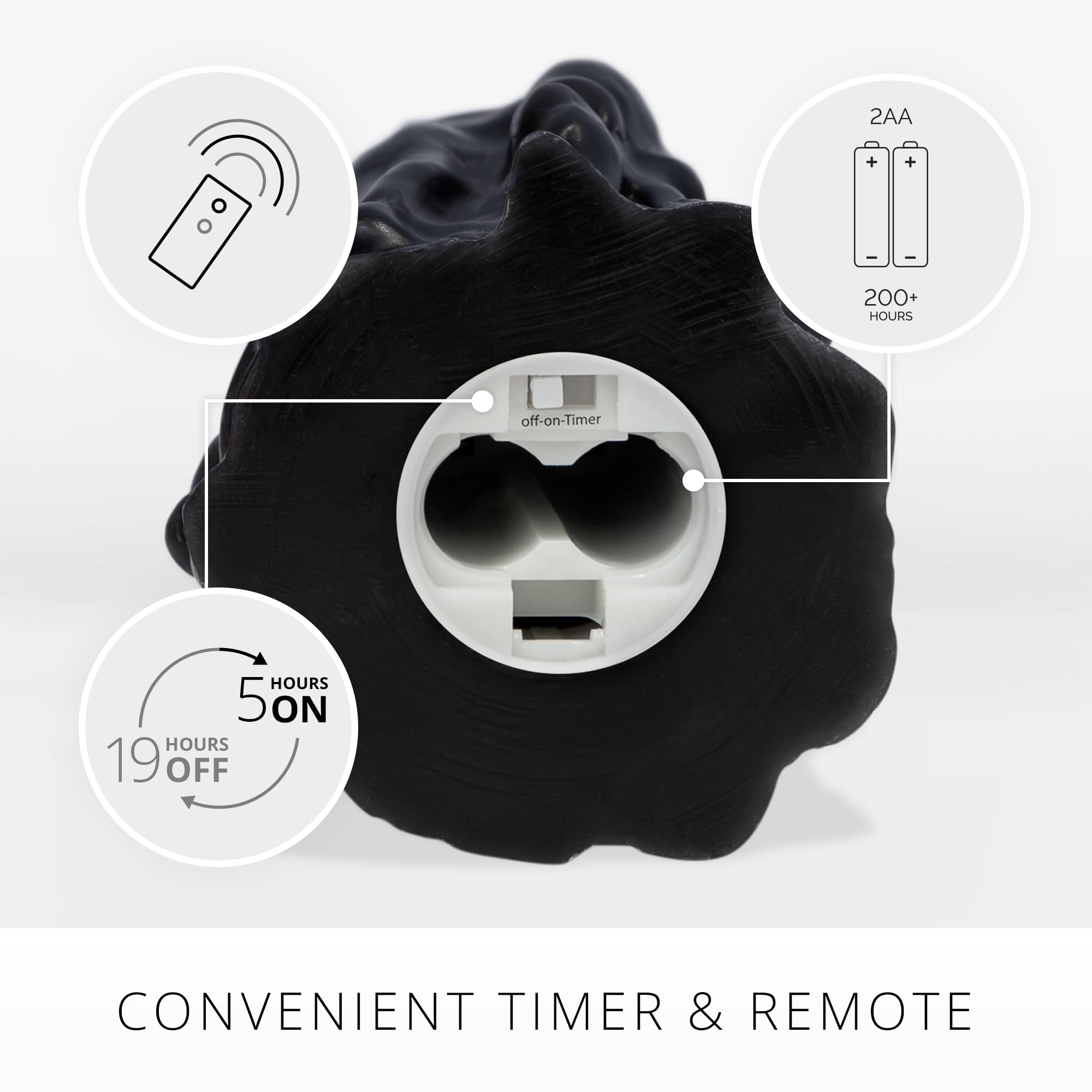 Luminara Black Heavy Wax Drip Flameless LED Pillar Candle, Real Wax, Timer Function, 3.4 x 4.5 inch