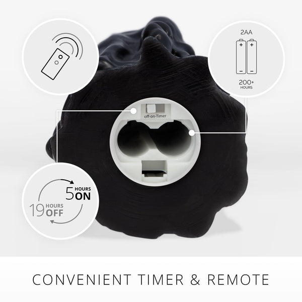 Luminara Black Heavy Wax Drip Flameless LED Pillar Candle, Real Wax, Timer Function, 3.4 x 4.5 inch