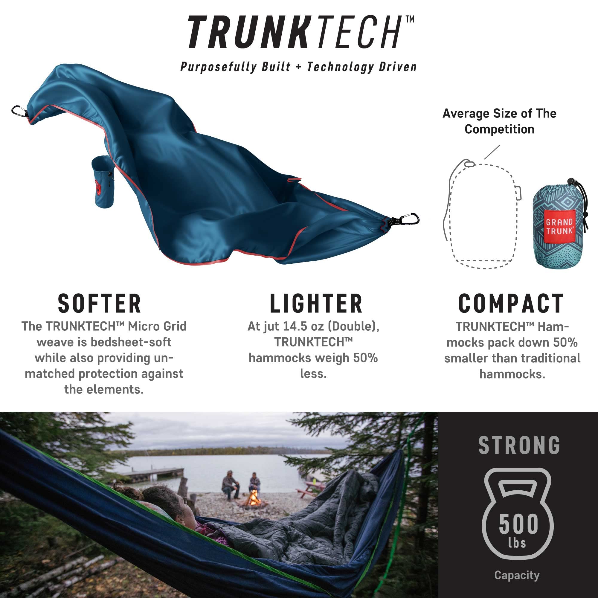 Grand Trunk TrunkTech 2-Person Double Hammock - Lightweight & Compact Camping Hammock for Travel & Outdoor Use (Cabo)