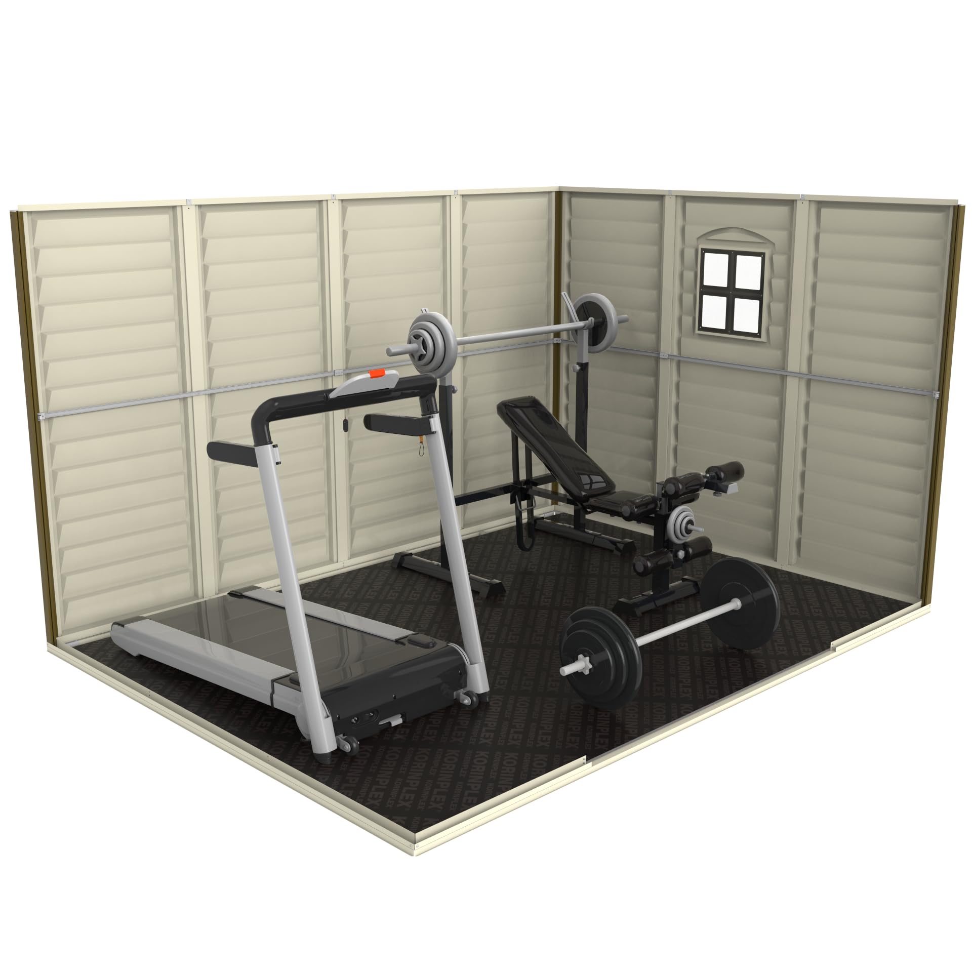 Duramax WoodSide 10 x 8 (8.02 m2) Plastic Garden Shed with 3 Fixed Windows & Metal Foundation Kit, Strong Metal Roof Structure Fire Retardant and Maintenance-Free Storage Shed - Ivory/Brown