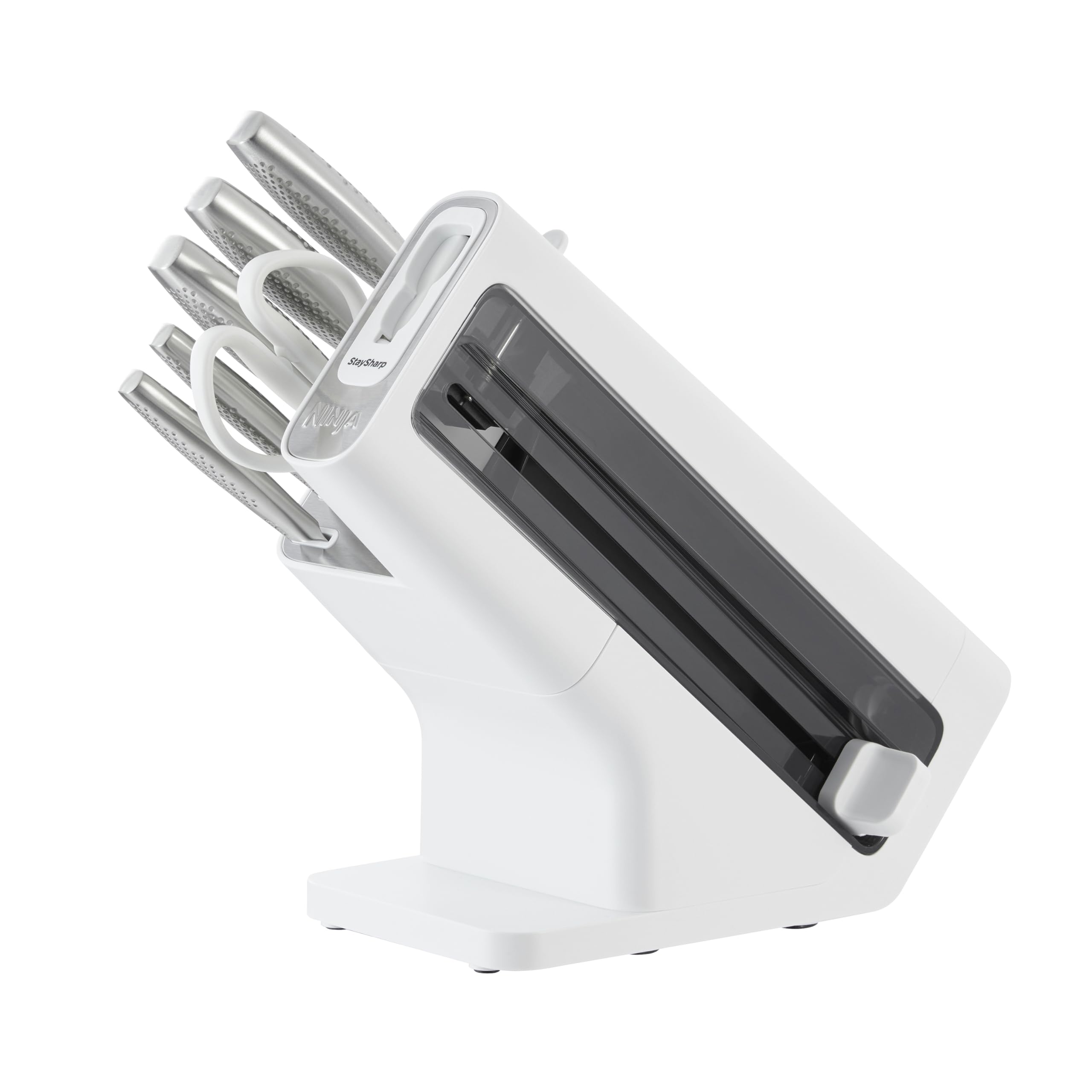 Ninja Foodi StaySharp Knife Block with Integrated Sharpener, 5-Piece Knife Set includes Chef, Bread, Slicing, Utility, Paring Knives, Stainless Steel K32005UK, Black