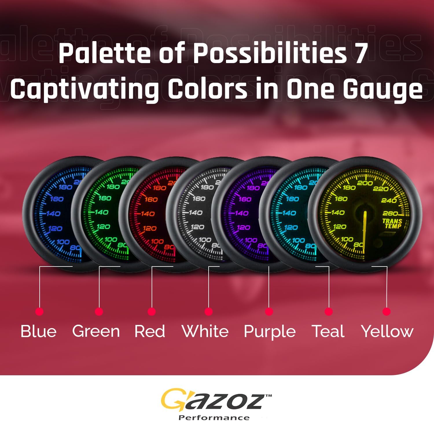 GAZOZ PERFORMANCE 52mm Transmission Trans Temp Gauge Kit 7 Color LED Electrical Peak Smoke Lens