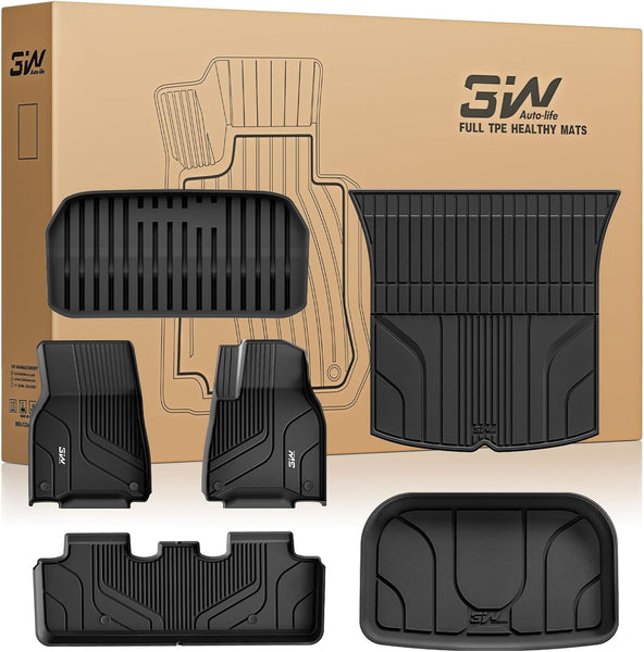 3W Floor Mats & Boot Liner Fit for Tesla Model Y 2021-2024 2025, All Weather TPE Pet Friendly Floor Liner Boot Mats, Heavy Duty Waterproof Easy Clean Tesla Accessories (6 PCS Not for Model Y Juniper)