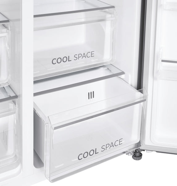 Hoover H-FRIDGE 500 MAXI Freestanding American Fridge Freezer with Water Dispenser, Side by Side, Total No Frost Technology, E Class, 532L Total Capacity, Inox, 91x67x177 cm - HHSBSO6174XWDK-1