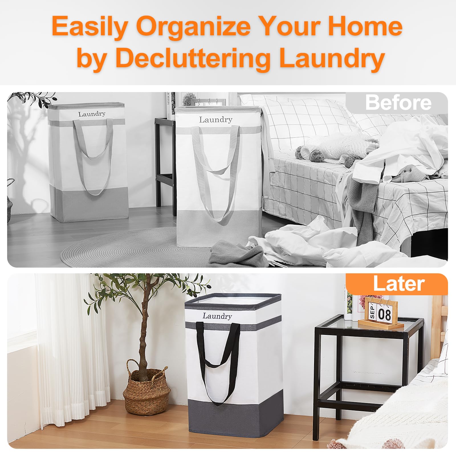 ROSOS Collapsible Foldable Hamper - Extended Double Handle, 80 L Laundry Basket for Bedroom Bathroom Dorm Storage - 1 Pack, Black