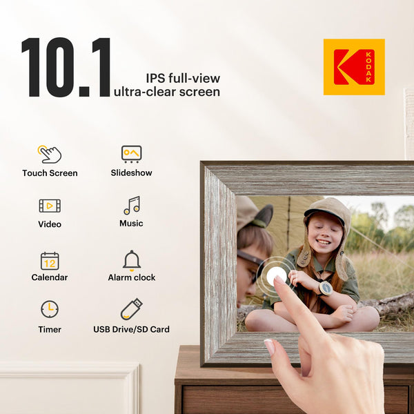 KODAK Digital Photo Frame WiFi Digital Picture Frame 10.1 Inches, FHD 1920*1200 IPS Touchscreen, Wooden Smart Electronic Frame with 32GB Memory, Easy to Share Photo, Video via APP with Your Loved Ones
