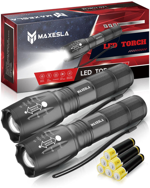 Maxesla LED Torch Battery Powered,Zoomable Torches Led Super Bright,Gifts for Men Dad Kids,Powerful Torches Water,Resistant 5 Modes Small Tactical Torch for Camping Xmas