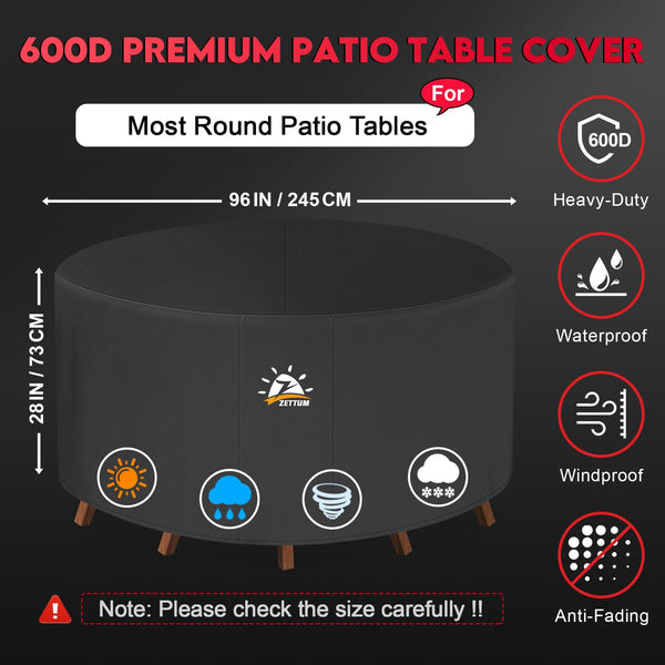 Zettum ?245x73cm Outdoor Furniture Covers Waterproof Round, Heavy Duty 600D Rattan Garden Furniture Covers Ideal for Large Patio Rattan Table & Chairs