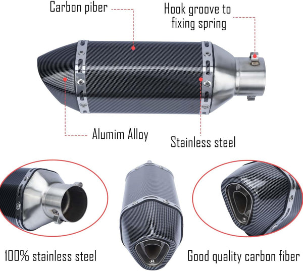 Motorcycle Slip On Exhaust Muffler, 38-51mm/1.5-2in Inlet Stainless Steel Universal Motorcycle Exhaust Mufflers Exhaust Muffler Carbon Fiber Pipe for Motorcycles Modification