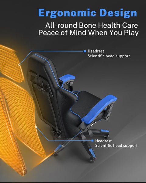 bigzzia RGB Gaming Chair with LED Lights and Ergonomic Computer Chair Reclining PU Leather High Back Video Game Chair with Headrest Adjustable Lumbar Support Linkage Armrest for Adults (Black/Grey)