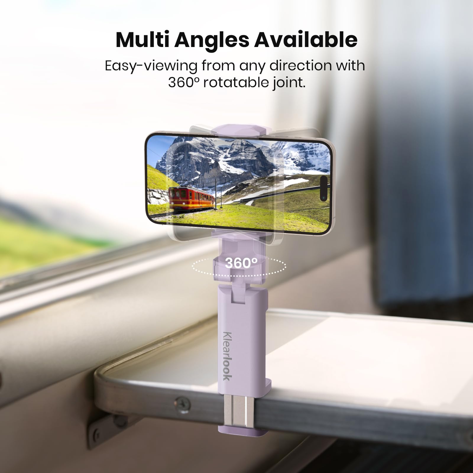 Airplane Phone Holder - Klearlook 4 in 1 Adjustable Phone Stand for Travel,360 Rotation Handsfree Viewing Flight Phone Holder,Foldable Travel Essential,Accessory for Flying/Traveling/Home/Office-Black