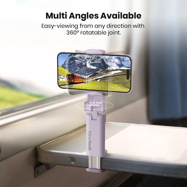 Airplane Phone Holder - Klearlook 4 in 1 Adjustable Phone Stand for Travel,360 Rotation Handsfree Viewing Flight Phone Holder,Foldable Travel Essential,Accessory for Flying/Traveling/Home/Office-Black