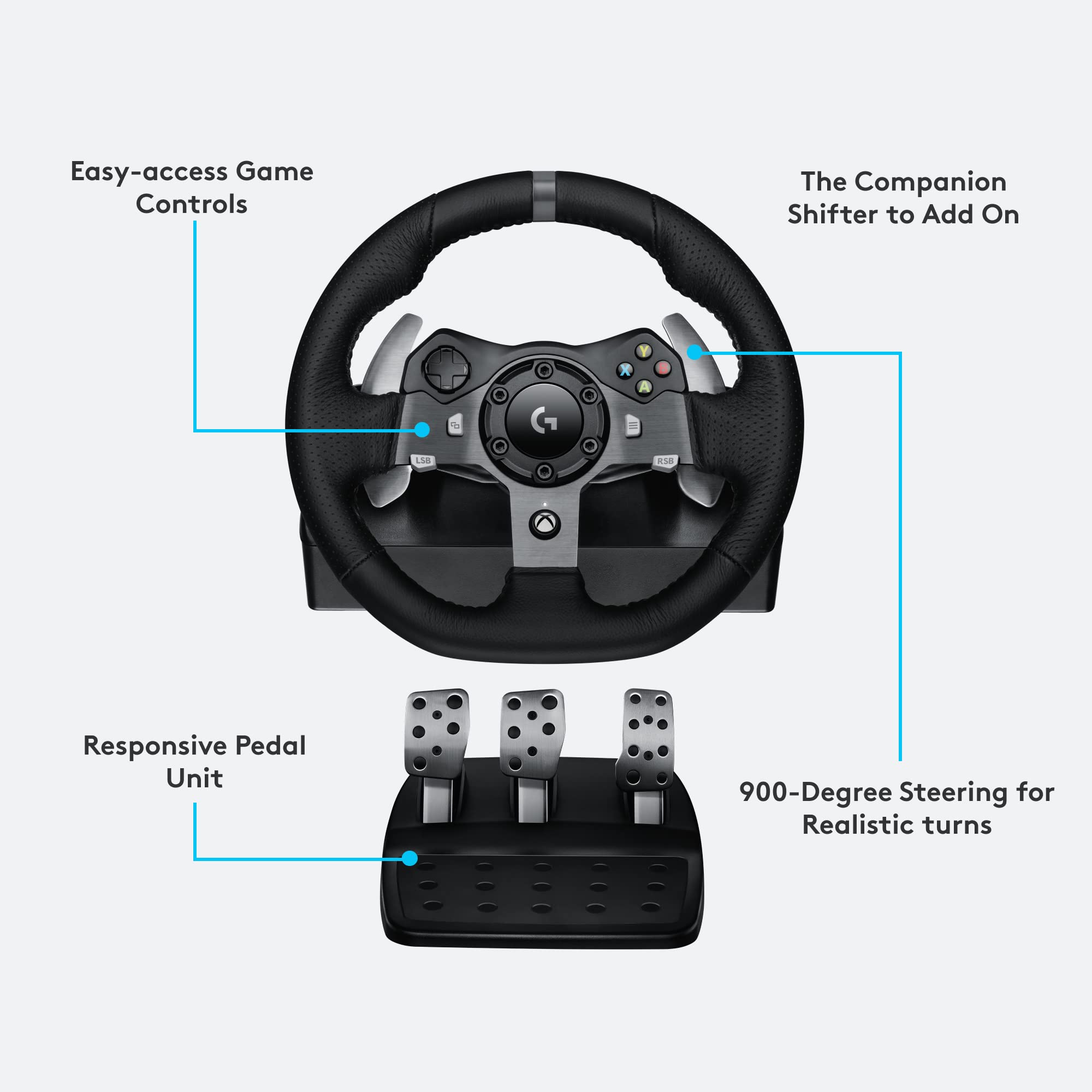 Logitech G29 Driving Force Racing Wheel and Floor Pedals, Real Force Feedback, Stainless Steel Paddle Shifters, Leather Steering Wheel Cover for PS5, PS4, PC, Mac, Black