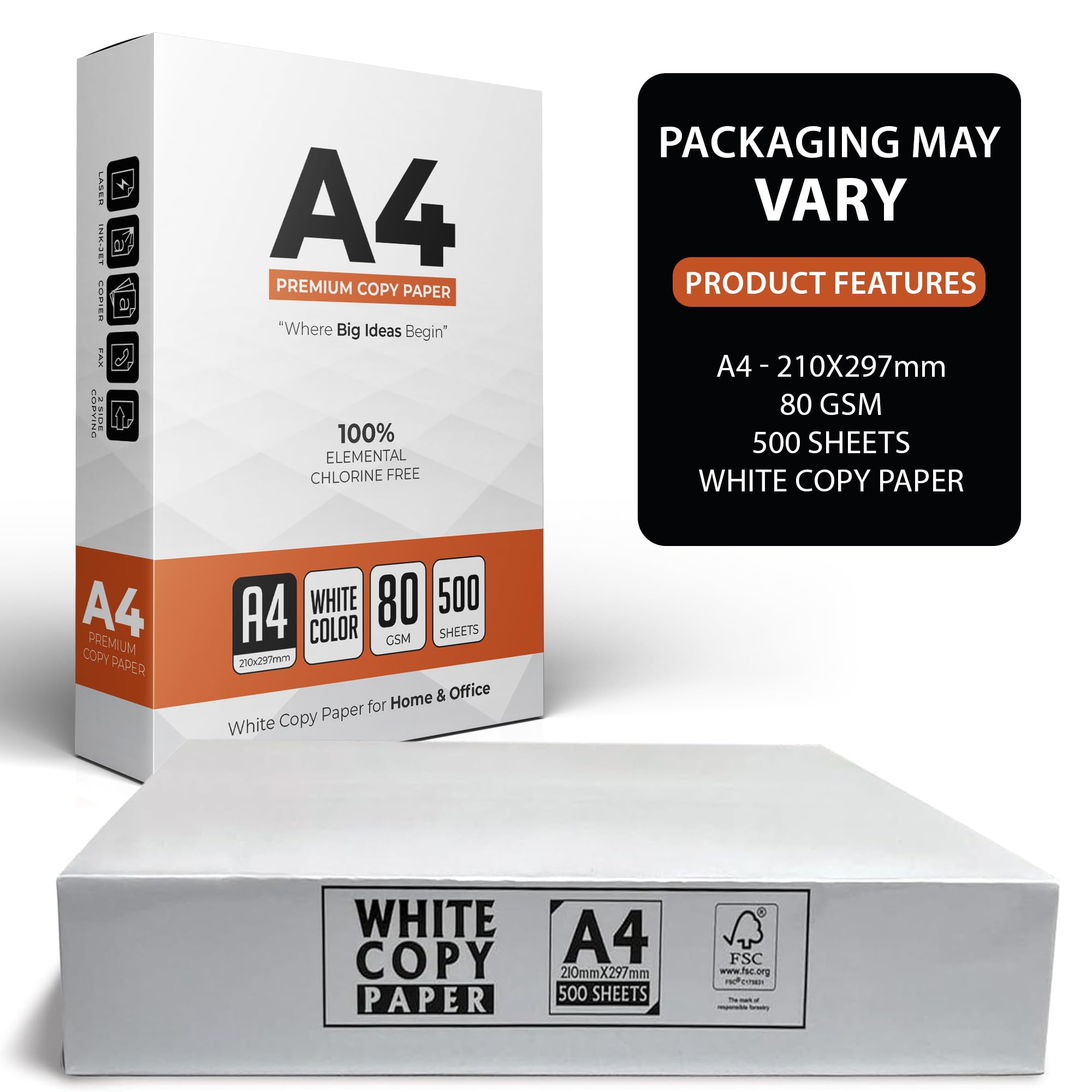 Multi-Purpose A4 Printer Paper, White, 80gsm, 500 Sheets – Compatible A4 Paper with Inkjet, Laser Printers & Copiers, Perfect for Home & Office Use (500 Sheets)