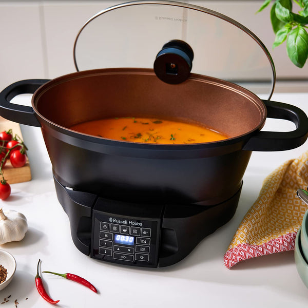 Russell Hobbs Good-to-Go 6.5L Electric Multicooker - 8 Digital functions inc Sear, Slow Cook, Steam, Boil, Keep warm & Roast, Cast aluminium housing, Glass lid, Dishwasher safe parts, 750W, 28270