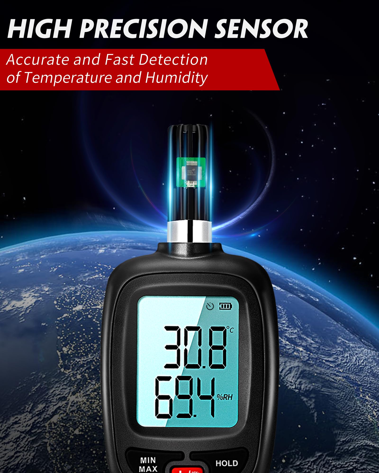 APOMONO WT83 Temperature Humidity Meter, High Precision Thermometer Hygrometer with Ambient Dew Point Wet Bulb Temperature Indoor Outdoor, Max/Min
