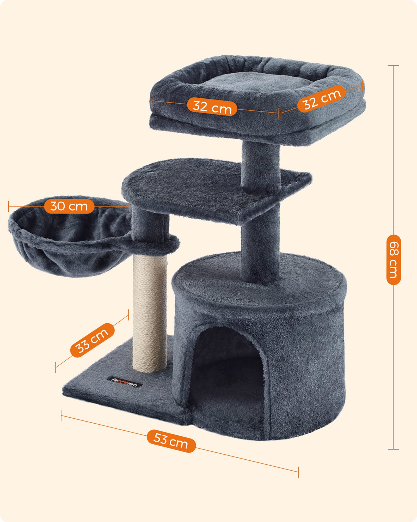 FEANDREA Cat Tree, Small Cat Tower, Kitten Scratching Post, Smoky Grey PCT59G