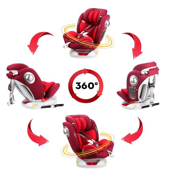 LETTAS 360 Rotation Baby Car Seat with Isofix Group 0+1/2/3 (0-36 kg, 0-12 Years) Maximum Recline 165° for Rear Facing, SIPS